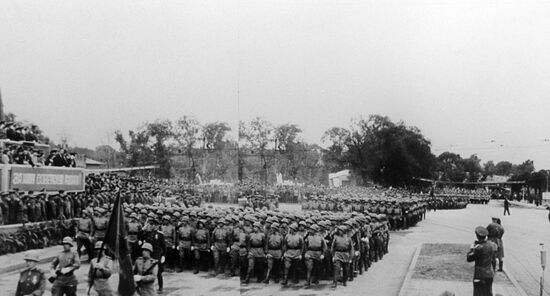 Soviet army parade in Harbin