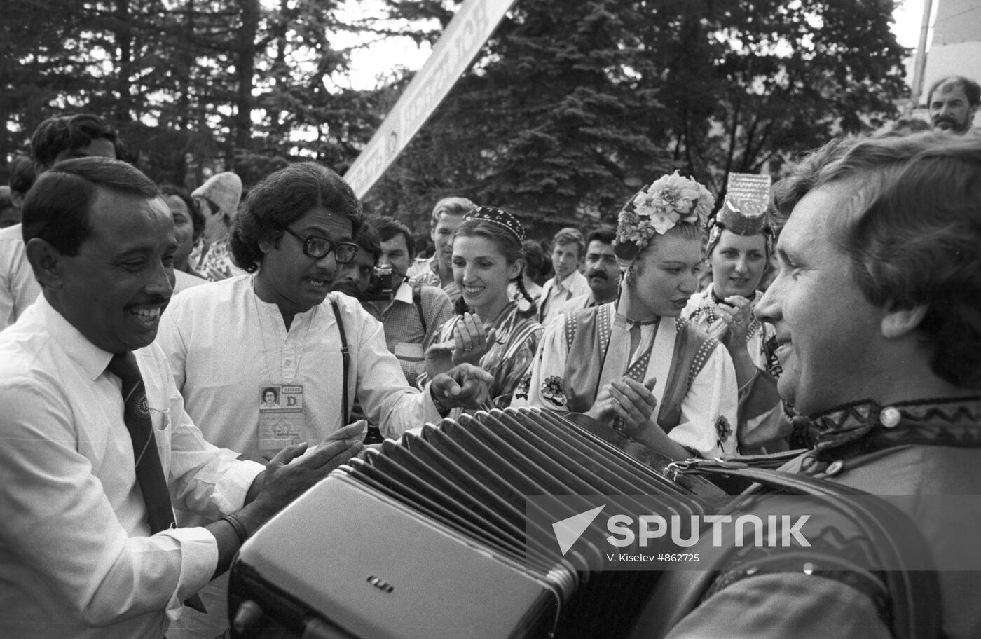 Greeting guests from India at the USSR delegation National Club