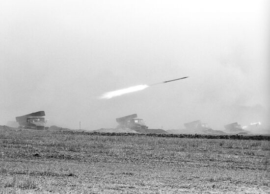 Salvo fire of rocket artillery