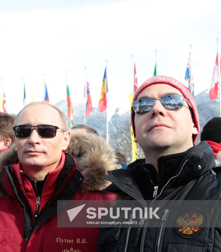 Dmitry Medvedev and Vladimir Putin visit Rosa Khutor ski resort