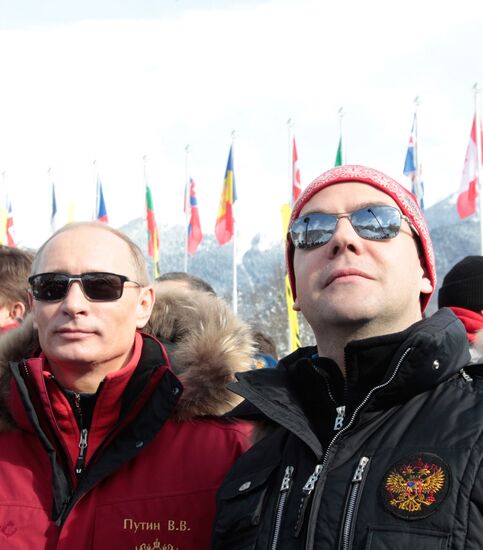 Dmitry Medvedev and Vladimir Putin visit Rosa Khutor ski resort