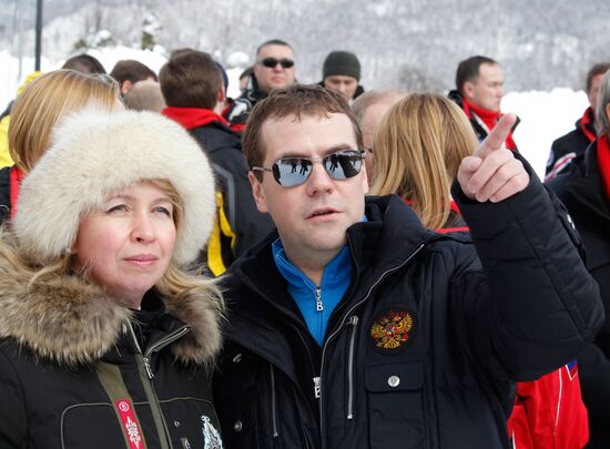 Dmitry Medvedev and Vladimir Putin visit Roza Khutor ski resort