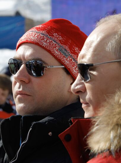 Dmitry Medvedev and Vladimir Putin visit Rosa Khutor ski resort