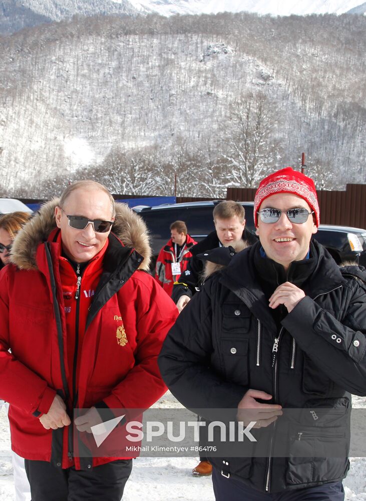 Dmitry Medvedev and Vladimir Putin visit Rosa Khutor ski resort