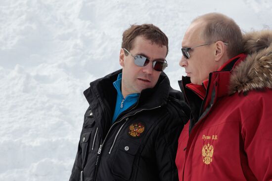 Dmitry Medvedev and Vladimir Putin visit Rosa Khutor ski resort