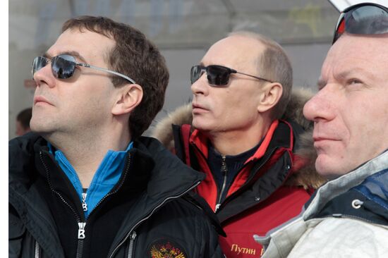 Dmitry Medvedev and Vladimir Putin visit Rosa Khutor ski resort