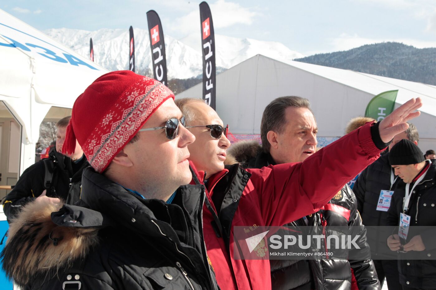 Dmitry Medvedev and Vladimir Putin visit Rosa Khutor ski resort
