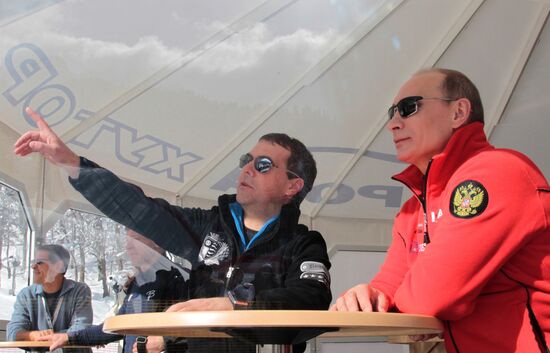Dmitry Medvedev and Vladimir Putin visit Rosa Khutor ski resort