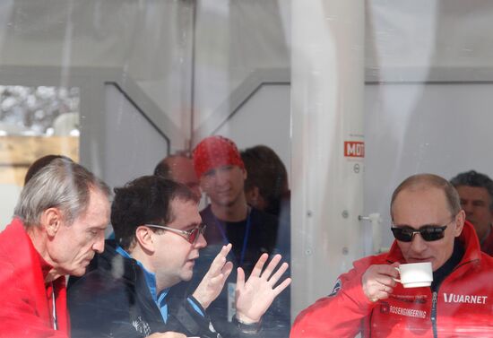 Dmitry Medvedev and Vladimir Putin visit Rosa Khutor ski resort