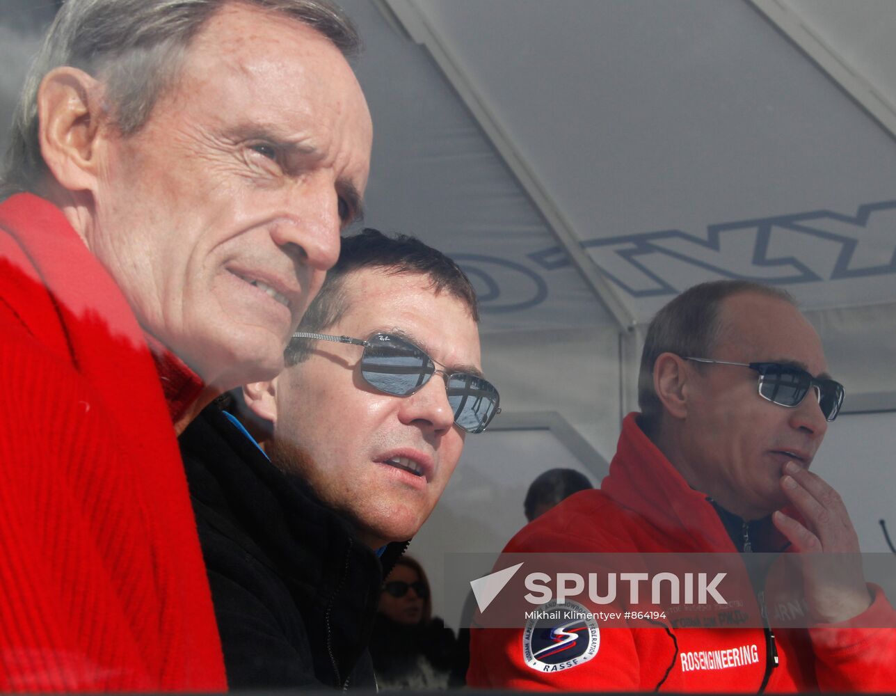 Dmitry Medvedev and Vladimir Putin visit Rosa Khutor ski resort
