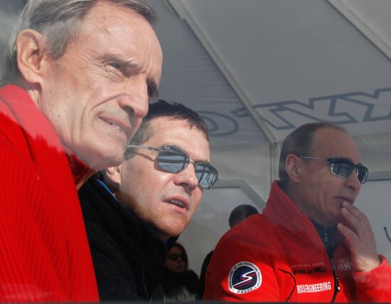Dmitry Medvedev and Vladimir Putin visit Rosa Khutor ski resort