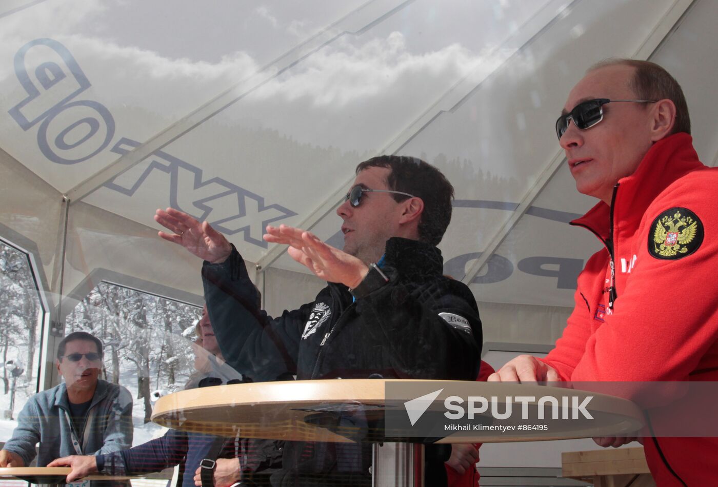 Dmitry Medvedev and Vladimir Putin visit Rosa Khutor ski resort