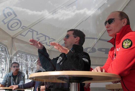 Dmitry Medvedev and Vladimir Putin visit Rosa Khutor ski resort