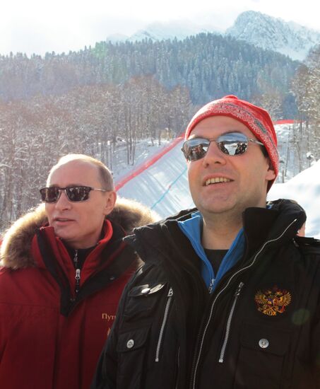 Dmitry Medvedev and Vladimir Putin visit Rosa Khutor ski resort