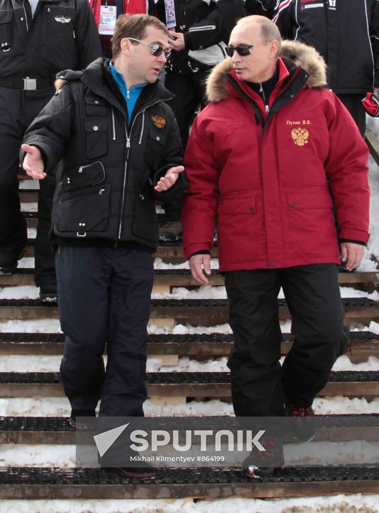 Dmitry Medvedev and Vladimir Putin visit Rosa Khutor ski resort