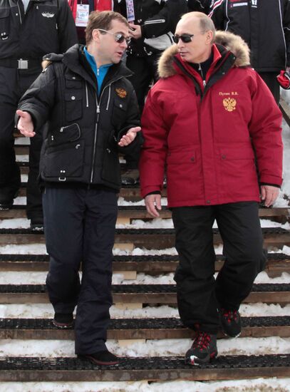 Dmitry Medvedev and Vladimir Putin visit Rosa Khutor ski resort