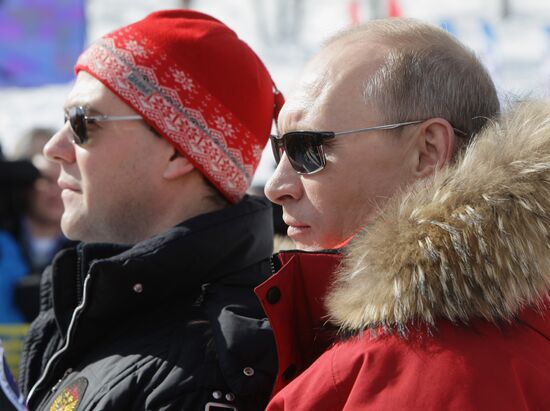 Dmitry Medvedev, Vladimir Putin visit ski resort Rosa Khutor