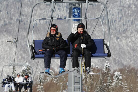 Dmitry Medvedev, Vladimir Putin visit Roza Khutor ski center