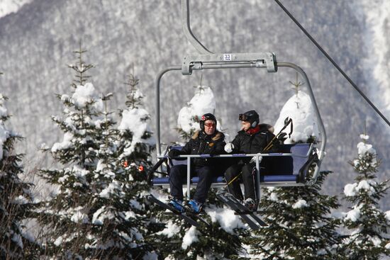 Dmitry Medvedev, Vladimir Putin visit Roza Khutor ski center