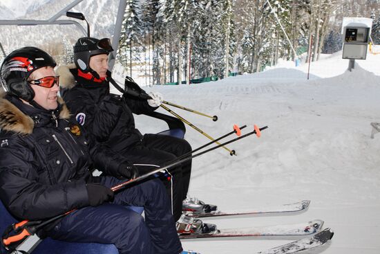 Dmitry Medvedev, Vladimir Putin visit Roza Khutor ski center