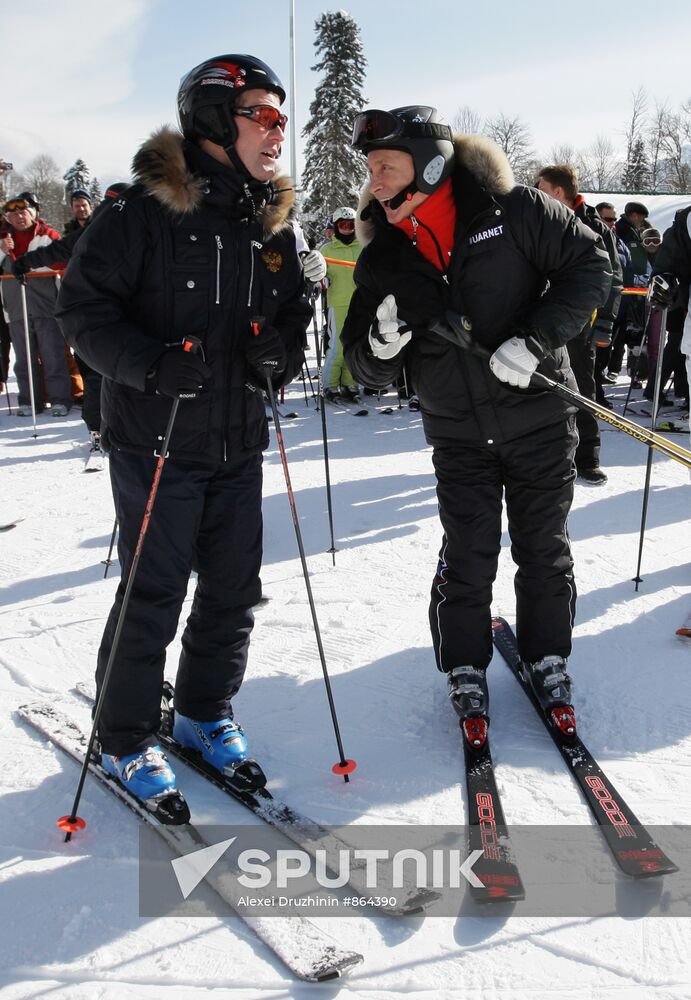 Dmitry Medvedev, Vladimir Putin visit Roza Khutor ski center