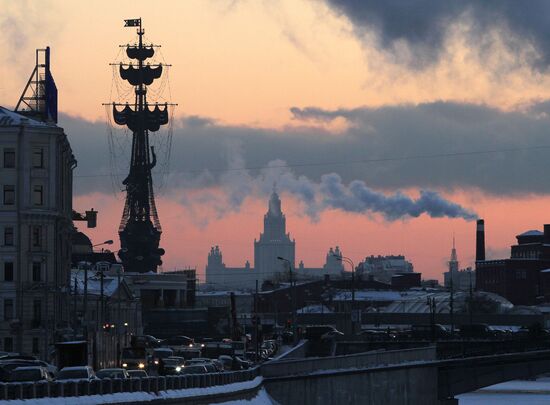 View of Peter I monument and Moscow university