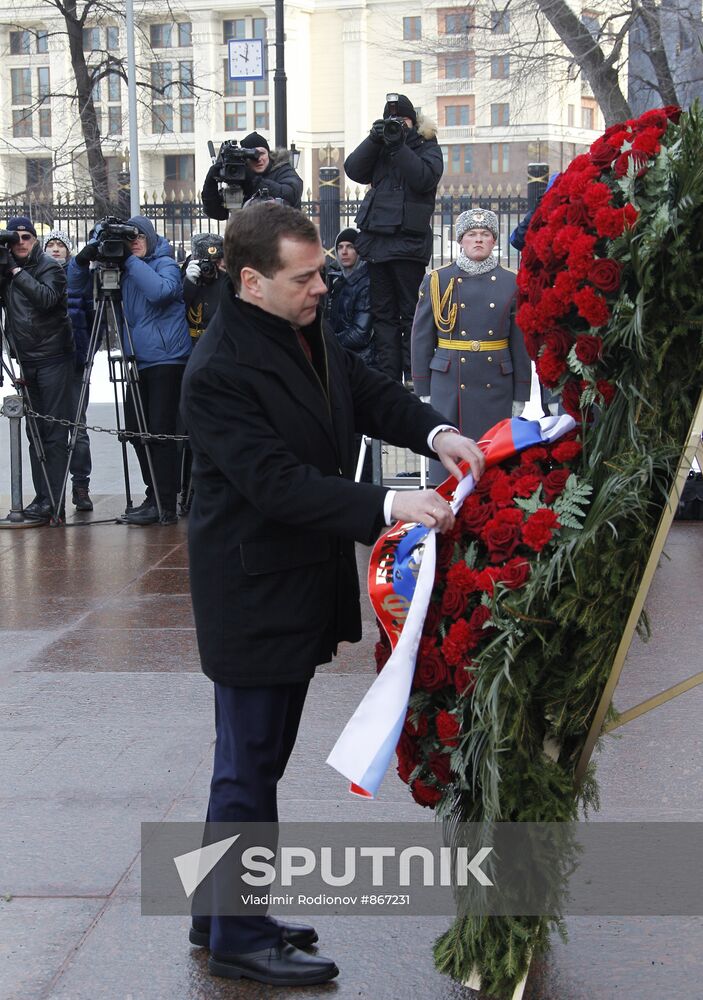 Dmitry Medvedev lays flowers