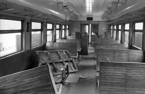 Suburban train carriage damaged by act of vandalism