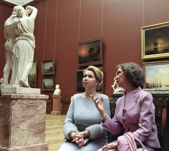 Svetlana Medvedev and Queen Sofía in St Petersburg