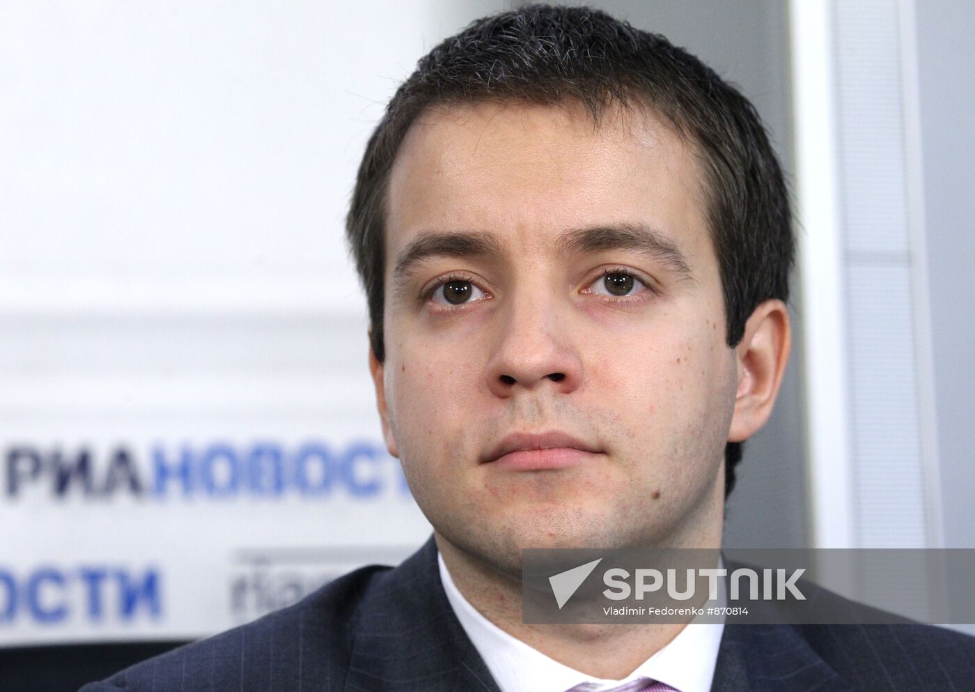 Nikolai Nikiforov at a news confernce at RIA Novosti