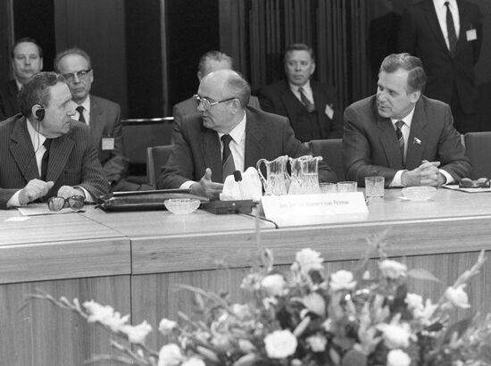 N.Ryzhkov, M.Gorbachev and A.Gromyko