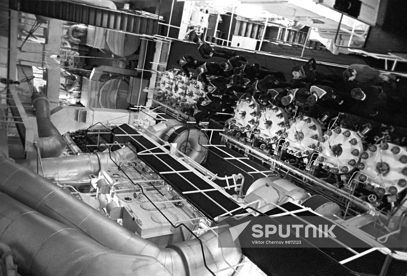 Engine department of floating fish factory