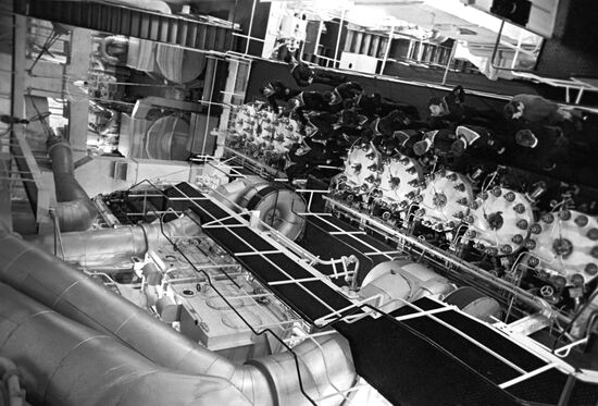 Engine department of floating fish factory