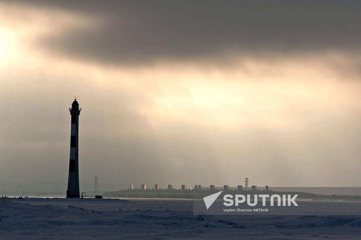 View of safety constructions (dam) in St.Petersburg