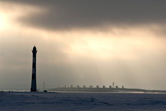 View of safety constructions (dam) in St.Petersburg