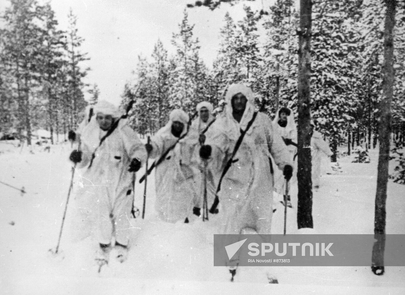 Soldiers of a ski battalion on the march