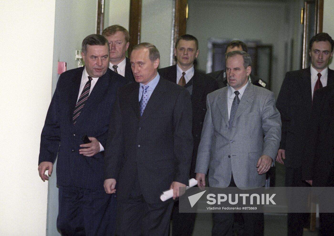 V. Putin and G. Seleznyov before a session of the RF State Duma