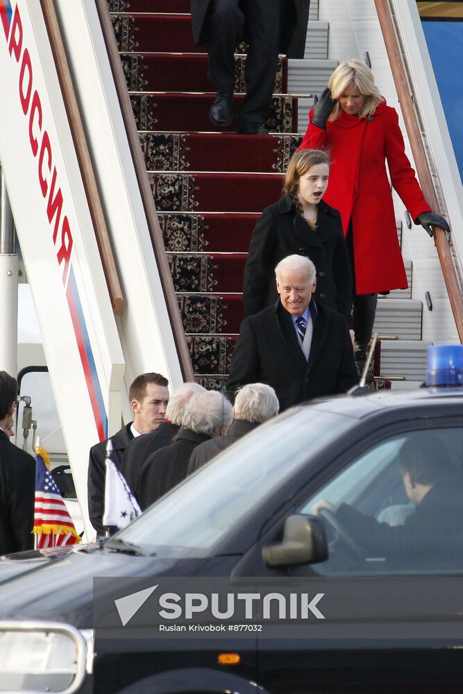 U.S. Vice President Joe Biden arrives in Moscow