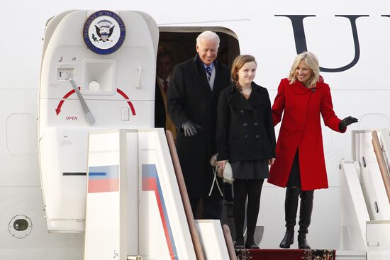 U.S. Vice President Joe Biden arrives in Moscow