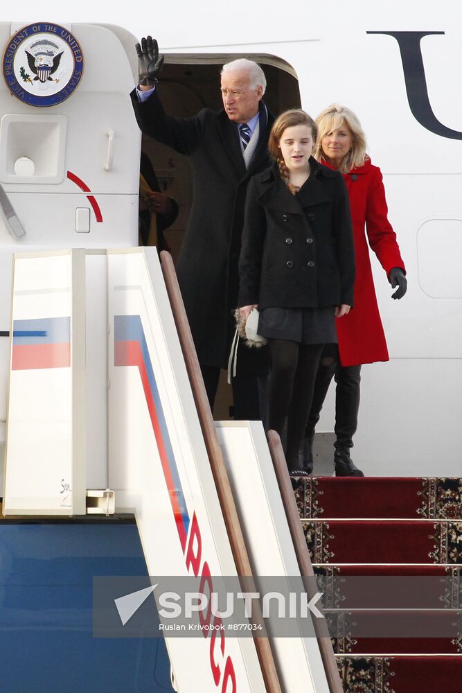 U.S. Vice President Joe Biden arrives in Moscow