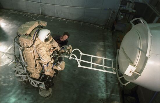 Engineer Sergei Zhizhkin conducting an experiment