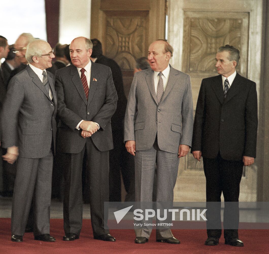E. Honecker, M. Gorbachev, T. Zhivkov, and N. Ceauşescu
