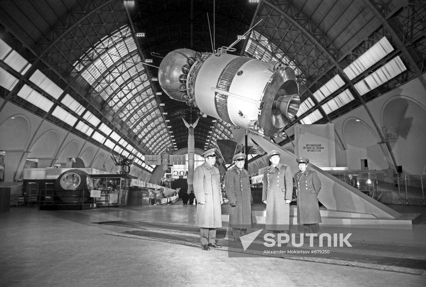 Soviet pilot-cosmonauts in the "Cosmos" pavilion at VDNKh