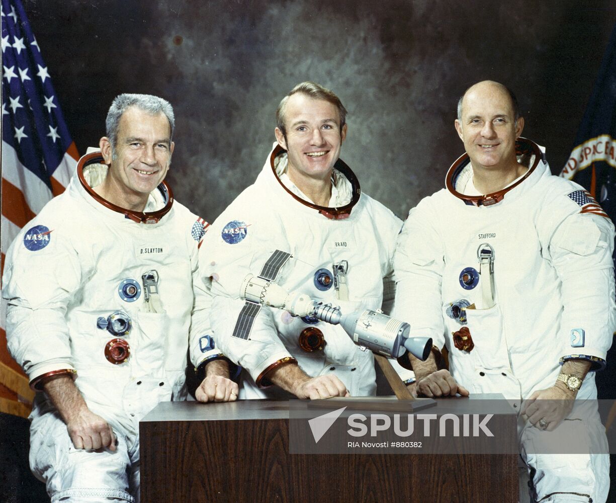 American astronauts Donald Slayton, Vance Brand and Thomas Stafford