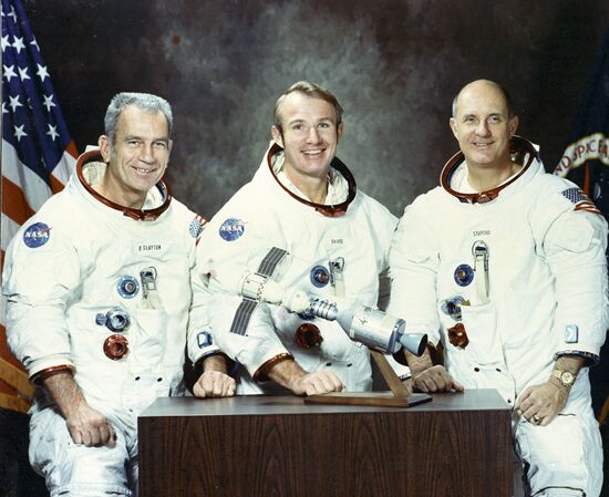 American astronauts Donald Slayton, Vance Brand and Thomas Stafford