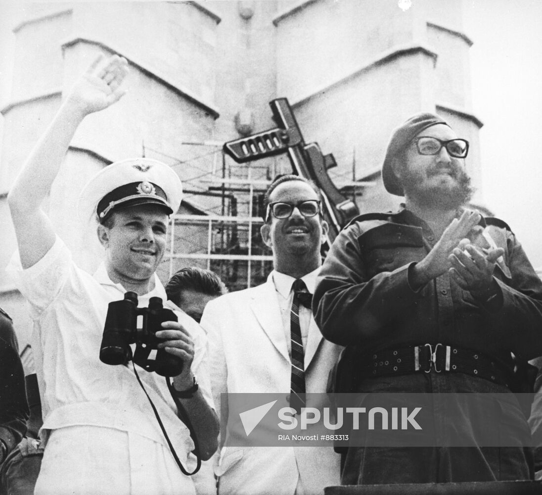 Yuri Gagarin, Osvaldo Dorticós Torrado and Fidel Castro
