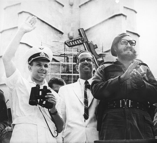 Yuri Gagarin, Osvaldo Dorticós Torrado and Fidel Castro