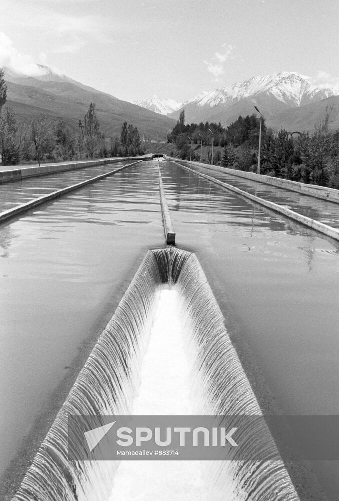 Irrigating fields in Kyrgyzstan