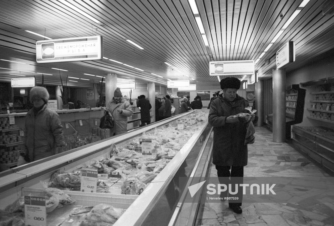 Customers at the Okean seafood store