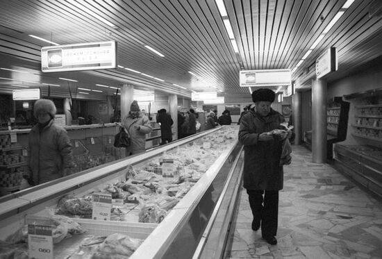 Customers at the Okean seafood store